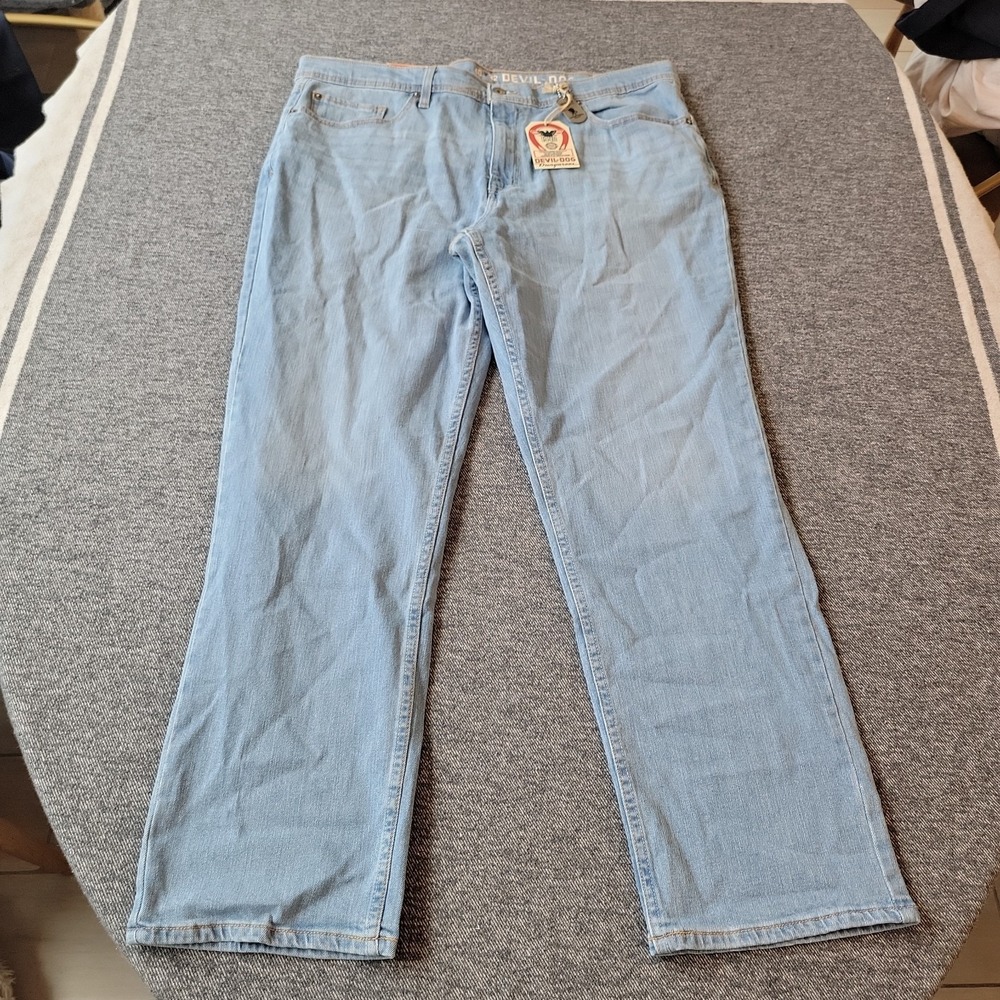 NWT Devil Dog Dungarees Jeans Mens 40x32 Blue Slim Straight Sanforized Dog Tag